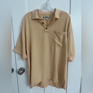 Tommy Bahama 100% Silk Polo Shirt Men L Yellow Cream Short Sleeve Island Texture